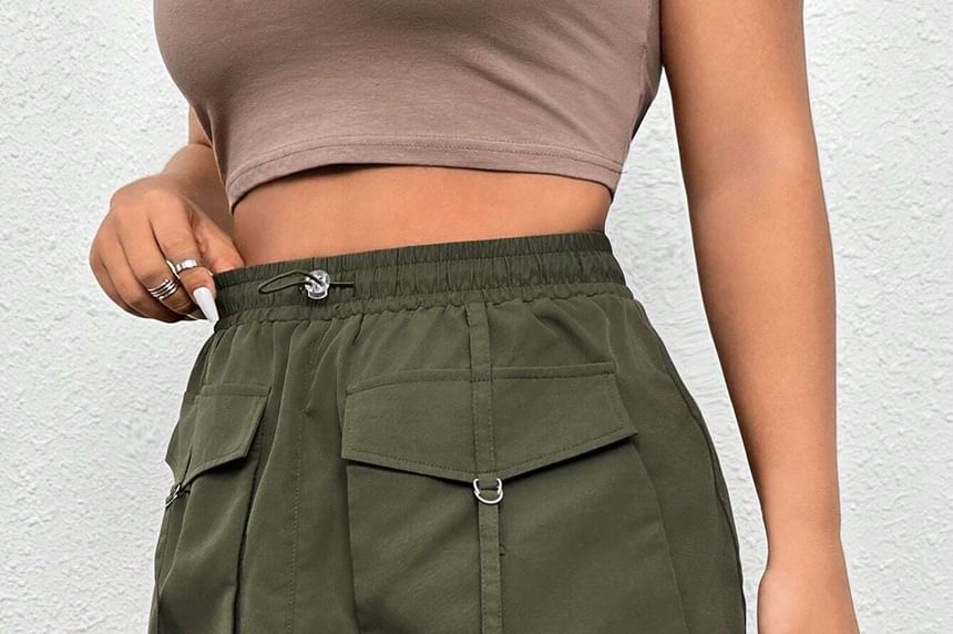 High Waist Plain Mini Pencil Cargo Skirt