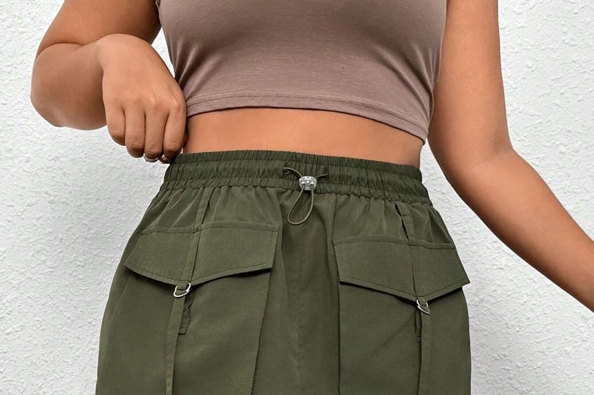 High Waist Plain Mini Pencil Cargo Skirt