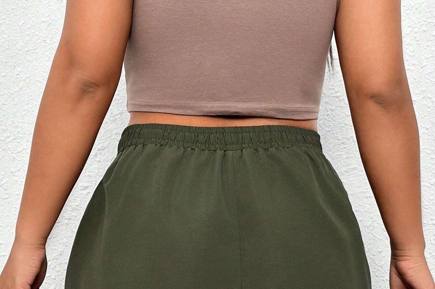 High Waist Plain Mini Pencil Cargo Skirt