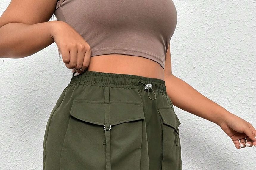 High Waist Plain Mini Pencil Cargo Skirt