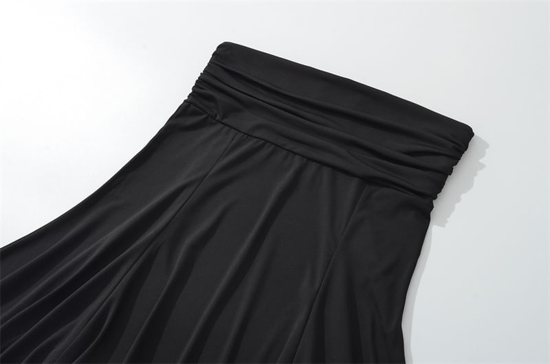 Low Rise Plain Asymmetrical Ruched A-Line Skirt