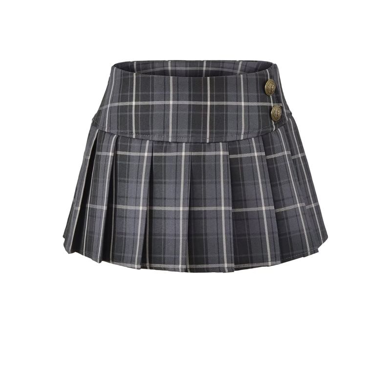 Low Rise Plaid Pleated Mini A-Line Skirt