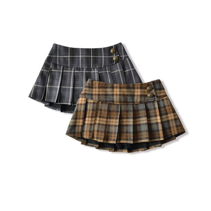 Low Rise Plaid Pleated Mini A-Line Skirt