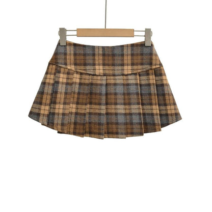 Low Rise Plaid Pleated Mini A-Line Skirt