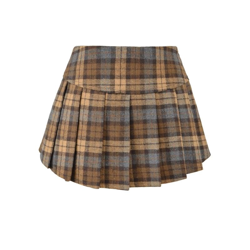 Low Rise Plaid Pleated Mini A-Line Skirt