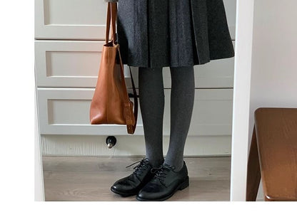 High Waist Plain Pleated A-Line Skirt