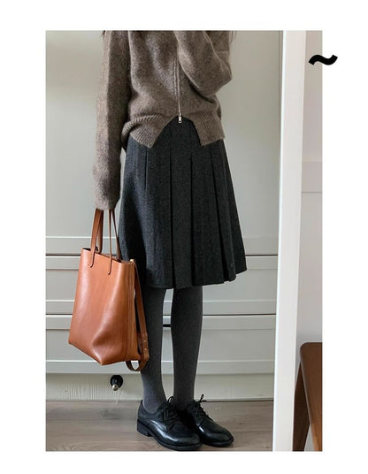 High Waist Plain Pleated A-Line Skirt