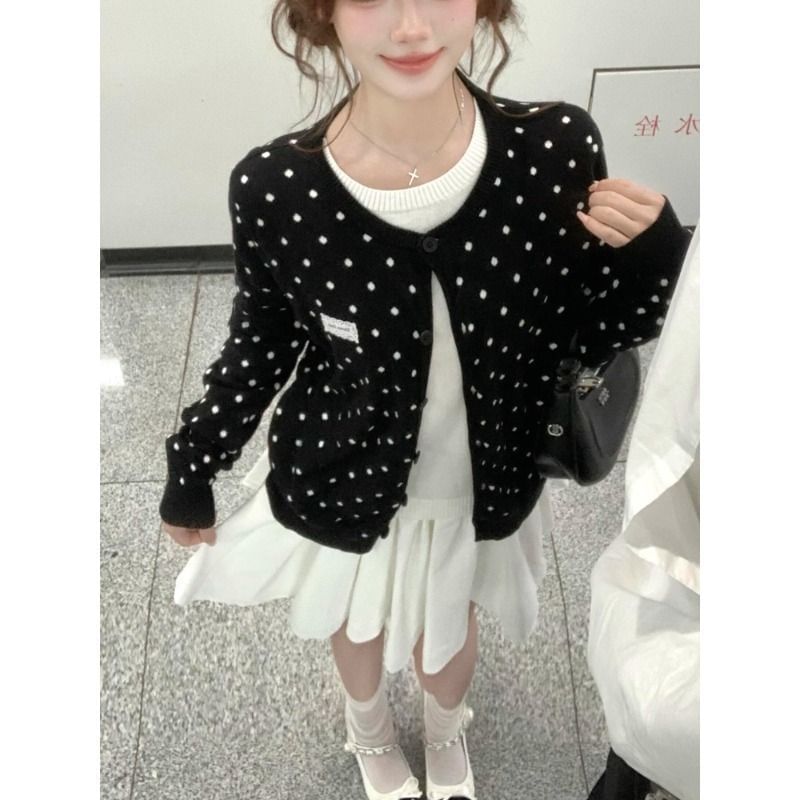 Polka Dot Mock Two-Piece Sweater
