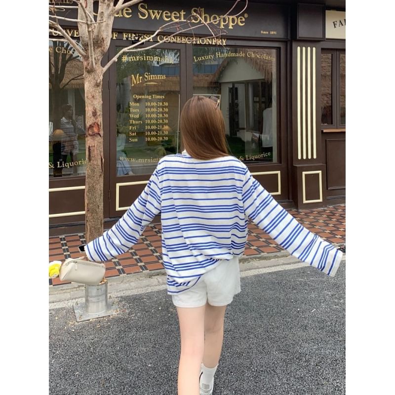 Striped Drop Shoulder Polo Long Sleeve