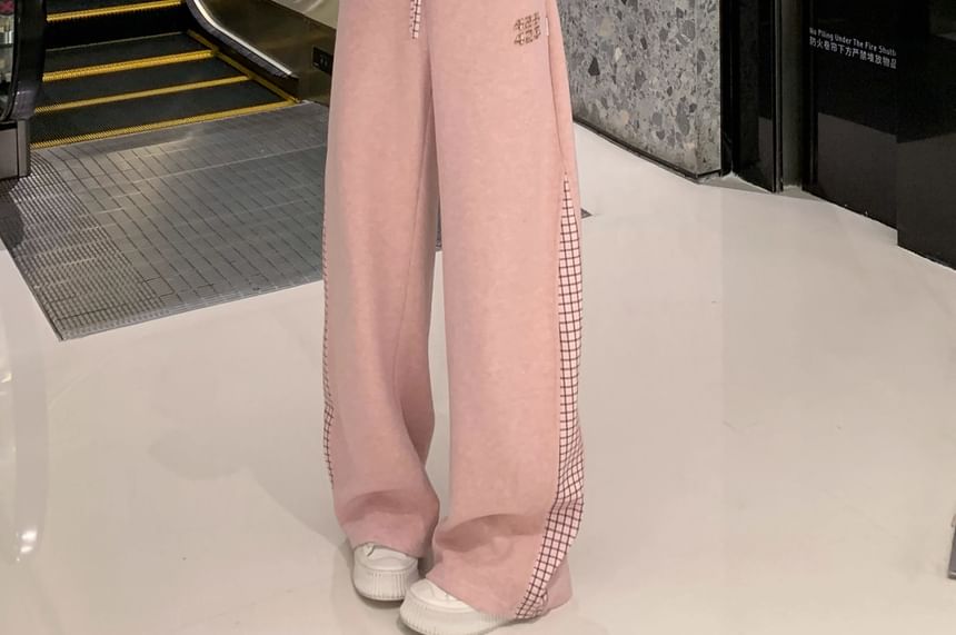 Plaid Zip Crop Hoodie and Sweatpants Set