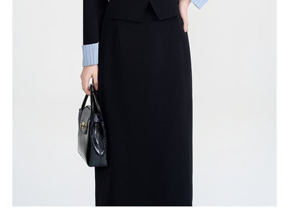 Striped Collared Blouse with Midi A-Line Skirt Set