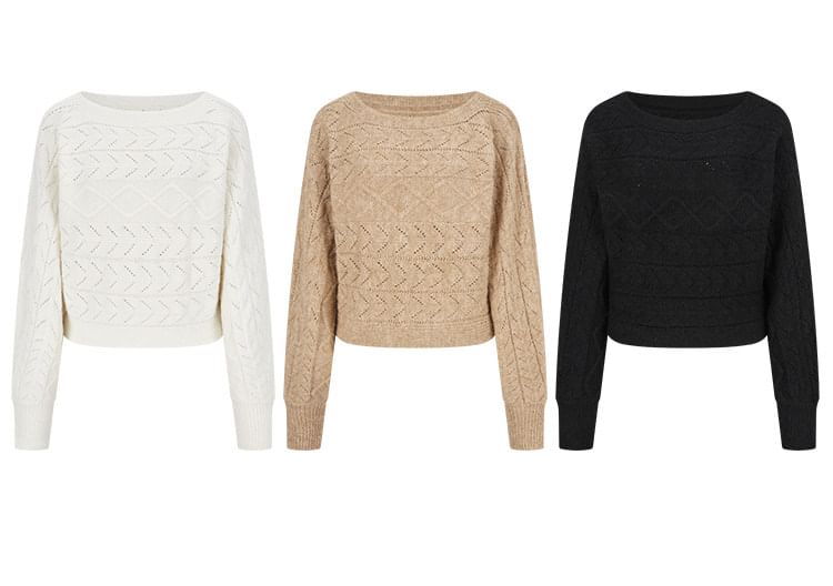 Off-Shoulder Cable Knit Cropped Sweater