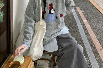 Penguin Jacquard V-Neck Sweater