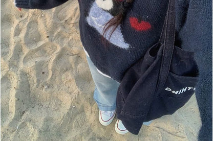 Penguin Jacquard V-Neck Sweater