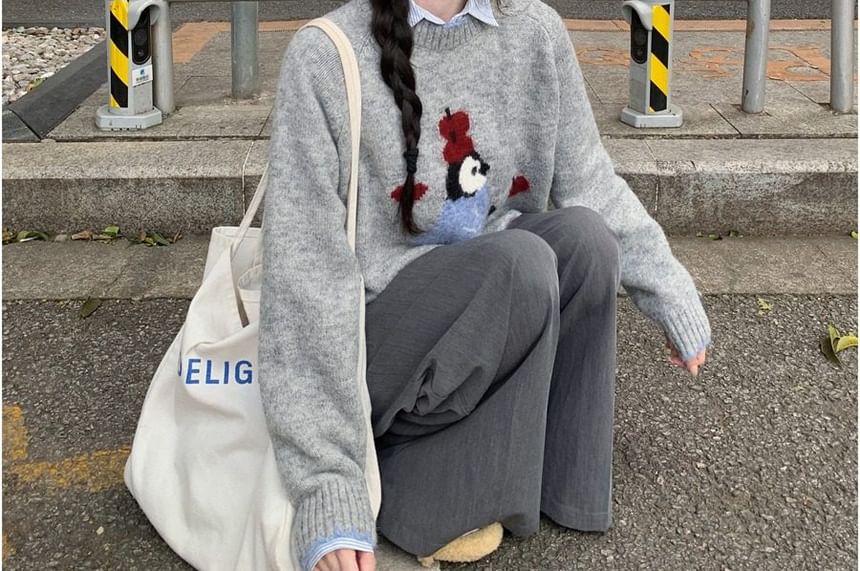 Penguin Jacquard V-Neck Sweater