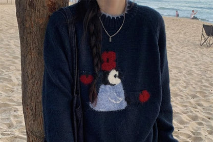 Penguin Jacquard V-Neck Sweater