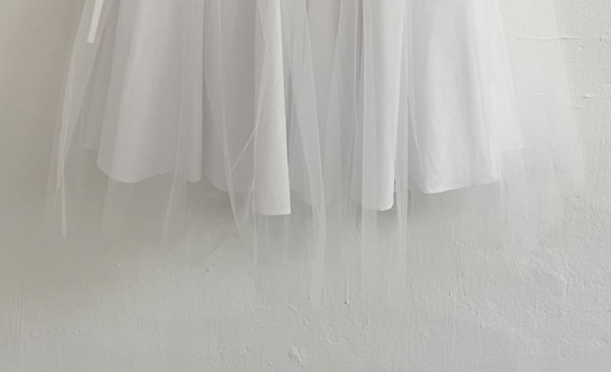 Elastic Waist Plain Mesh A-Line Skirt