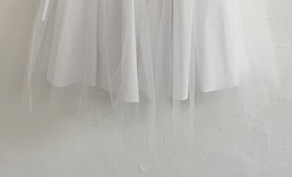 Elastic Waist Plain Mesh A-Line Skirt