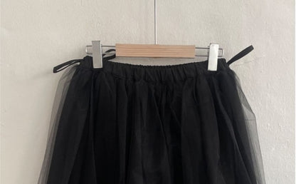 Elastic Waist Plain Mesh A-Line Skirt