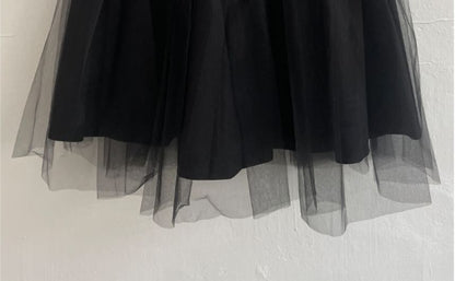 Elastic Waist Plain Mesh A-Line Skirt