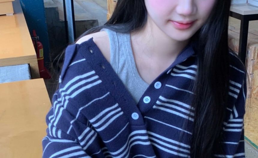 Striped Collared Sweater with Long Sleeves