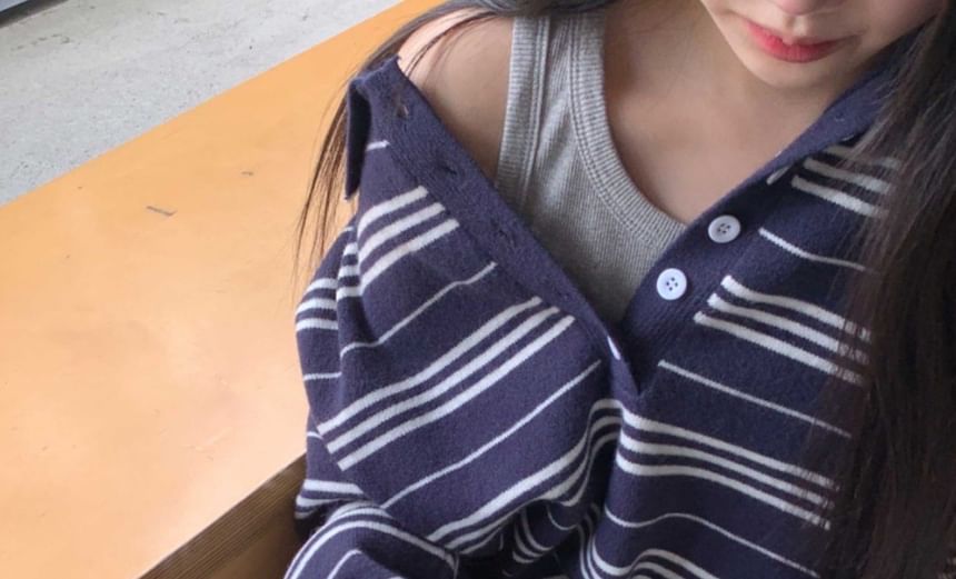 Striped Collared Sweater with Long Sleeves