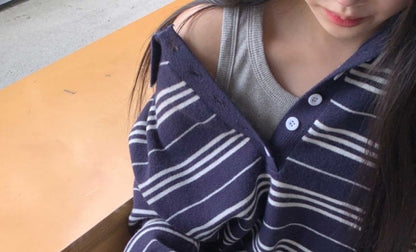 Striped Collared Sweater with Long Sleeves