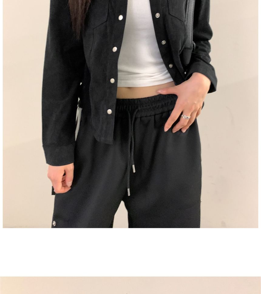 Corduroy Button-Up Blouse with Collar and Long Sleeves