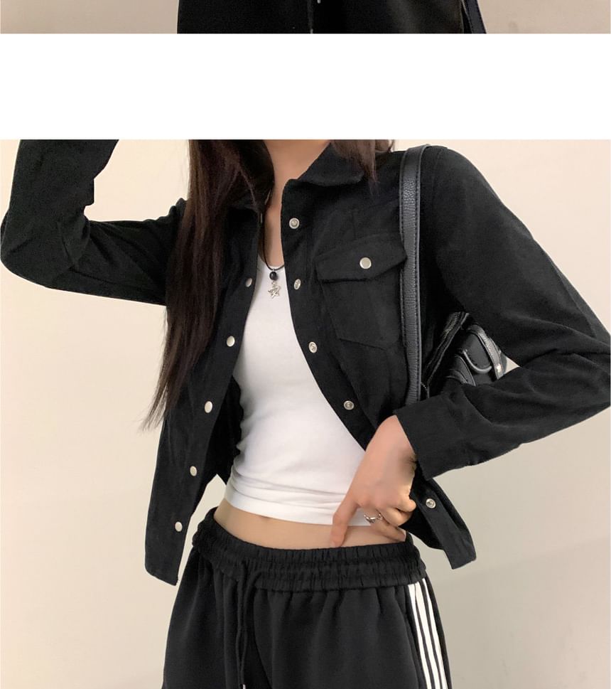 Corduroy Button-Up Blouse with Collar and Long Sleeves