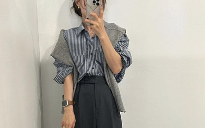 Striped Button-Up Shirt with Long Sleeves