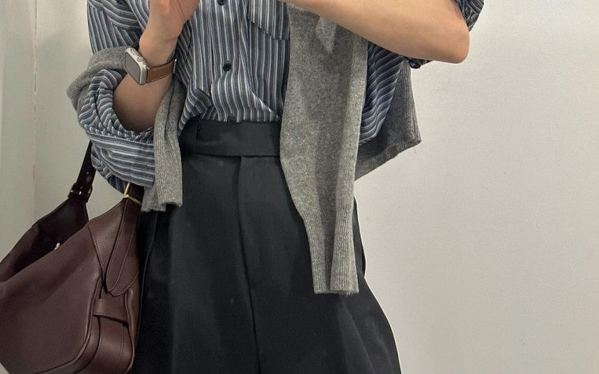 Striped Button-Up Shirt with Long Sleeves