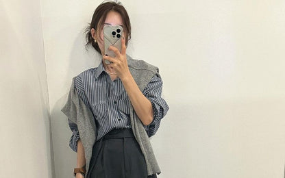 Striped Button-Up Shirt with Long Sleeves