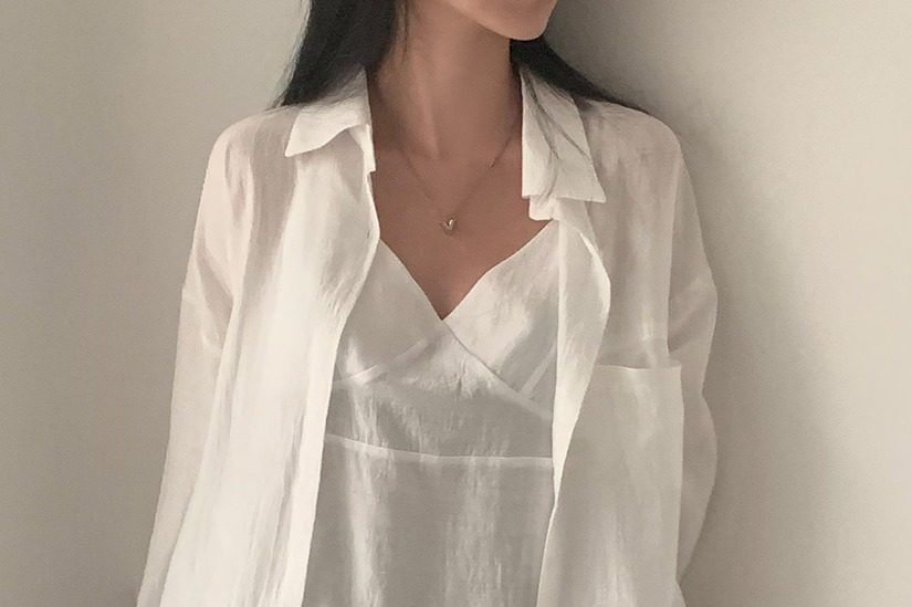 Set: Spaghetti Strap Tunic with V-Neck and Long-Sleeve Shirt