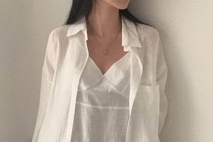 Set: Spaghetti Strap Tunic with V-Neck and Long-Sleeve Shirt