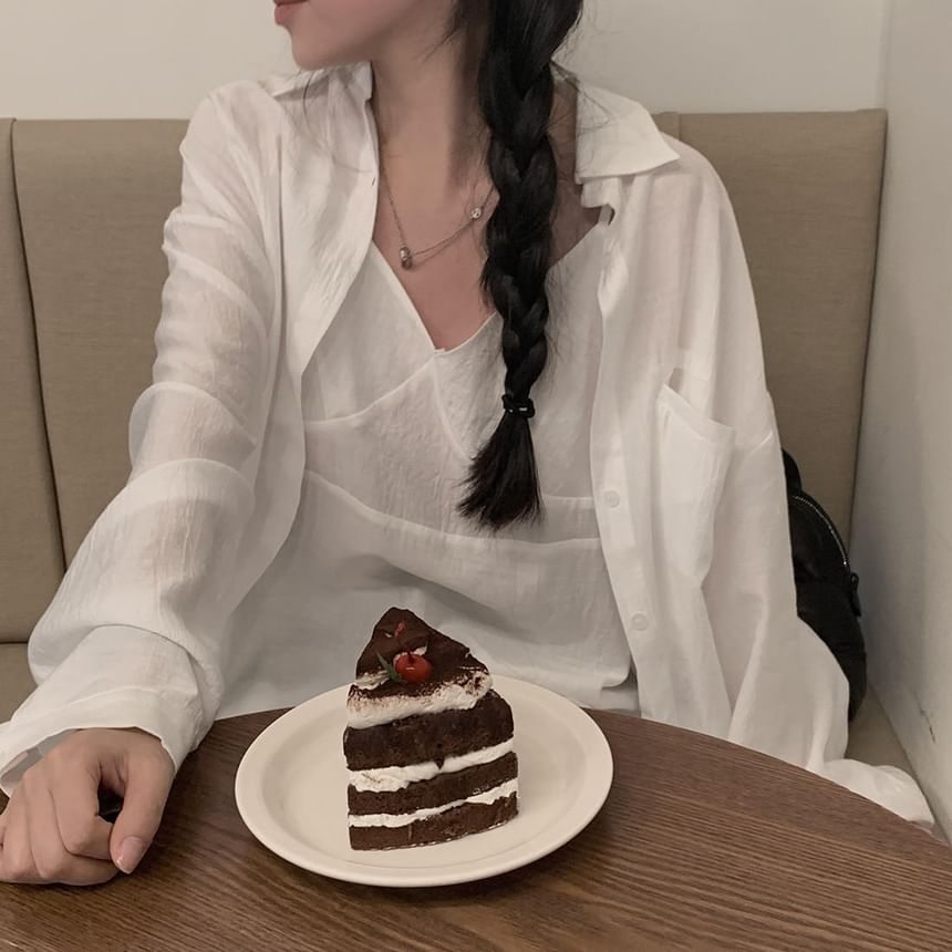 Set: Spaghetti Strap Tunic with V-Neck and Long-Sleeve Shirt