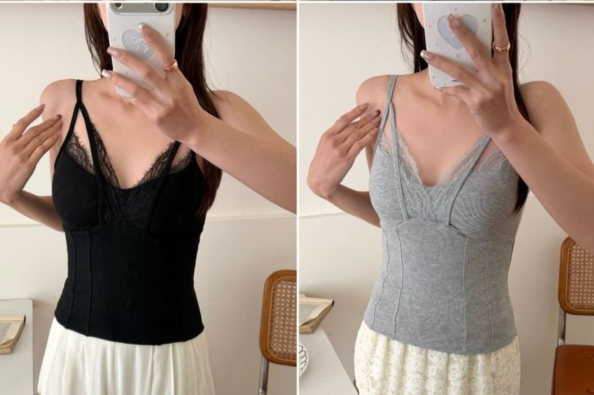 V-Neck Lace Trim Cami
