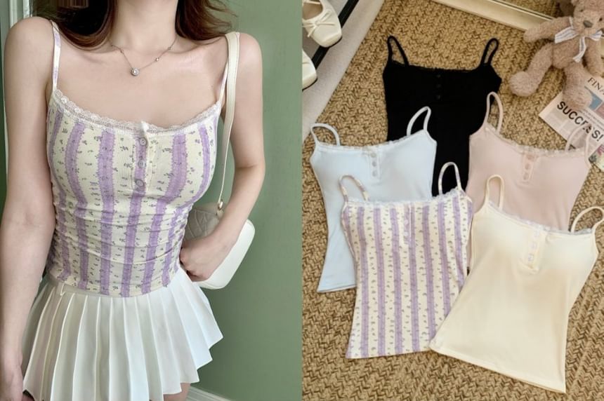 Lace-Trimmed Henley Cami