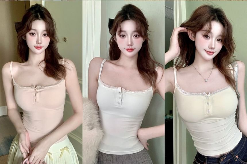 Lace-Trimmed Henley Cami