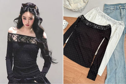Rhinestone Lace Off-Shoulder Top