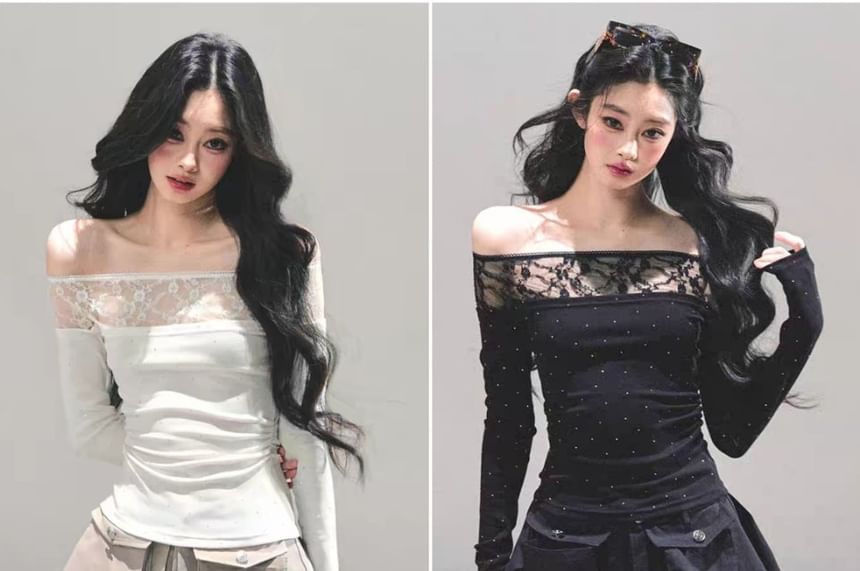 Rhinestone Lace Off-Shoulder Top
