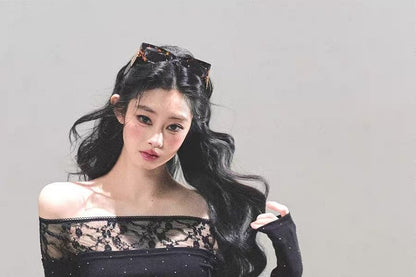 Rhinestone Lace Off-Shoulder Top
