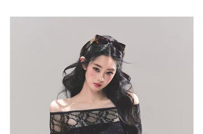 Rhinestone Lace Off-Shoulder Top