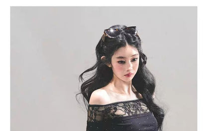 Rhinestone Lace Off-Shoulder Top