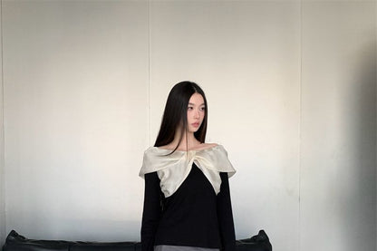 Two Tone Knit Long Sleeve Boatneck Top and Mini Skirt Set