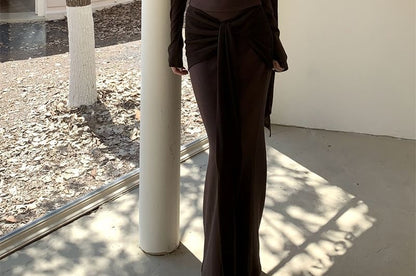 Boatneck Plain Top and High Waist Maxi Mermaid Skirt Set