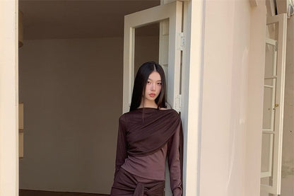 Boatneck Plain Top and High Waist Maxi Mermaid Skirt Set