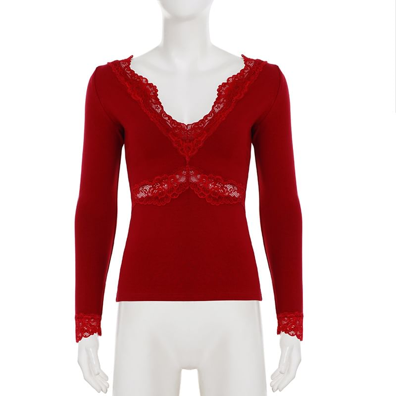 Lace Panel V-Neck Tee
