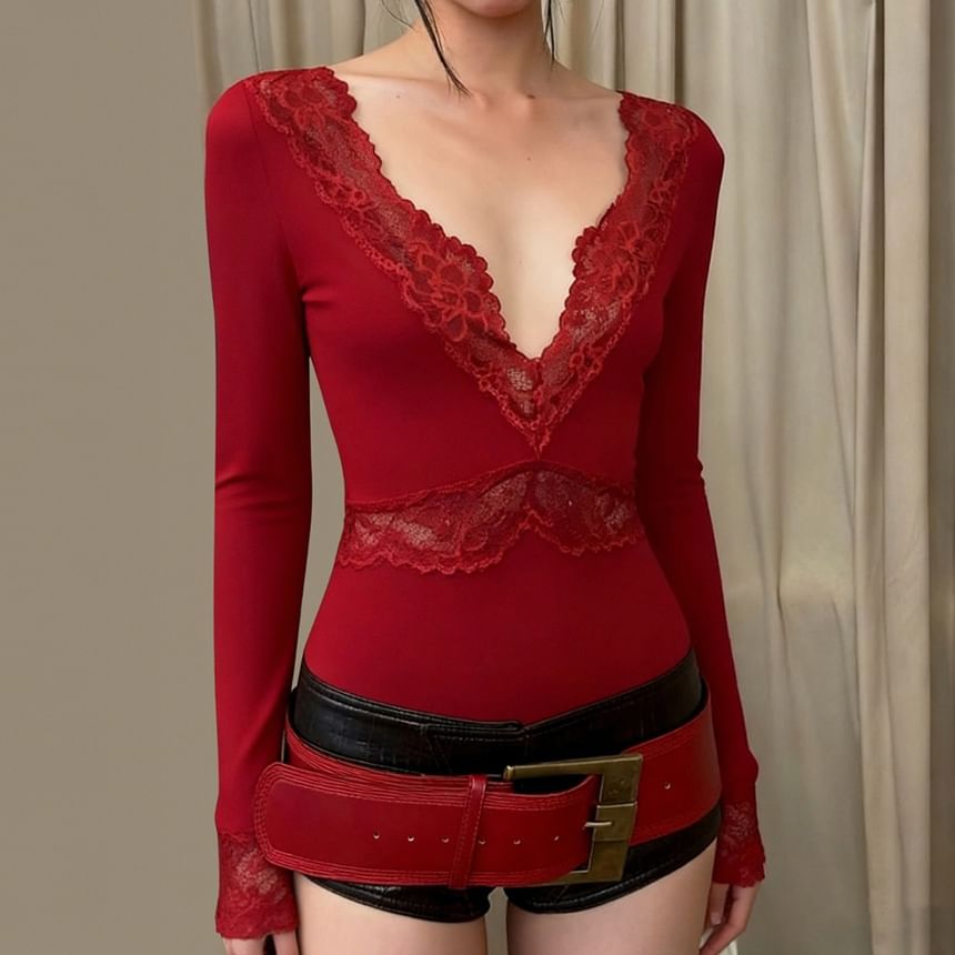 Lace Panel V-Neck Tee