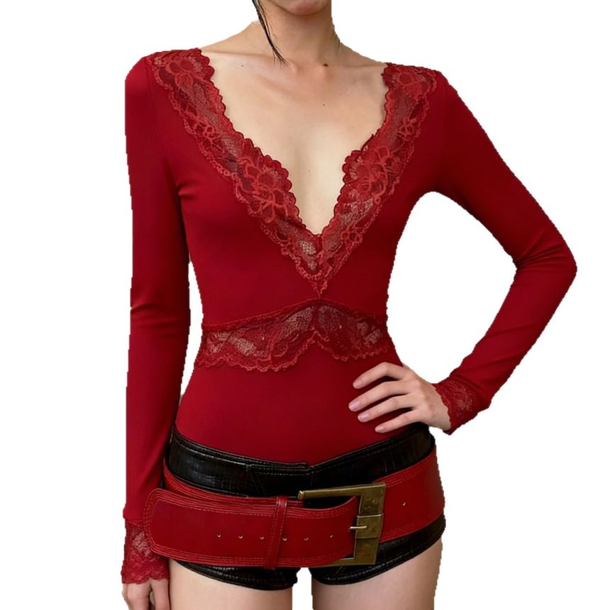 Lace Panel V-Neck Tee