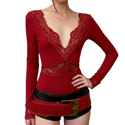 Lace Panel V-Neck Tee
